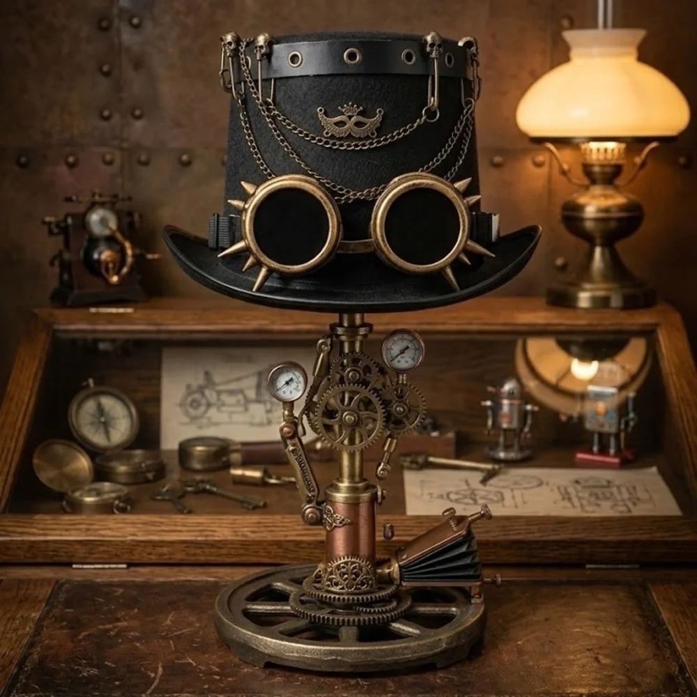 Steampunk Black Top Hat with Gold Accents